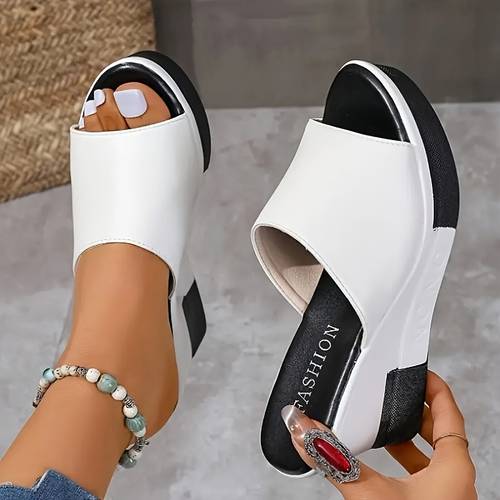 2025 summer womens elegant white thick soled wedge heel sandals open toe slip on casual slippers with synthetic cover rubber sole for beach office shopping ladies shoes and sandals casual attire open toe design durable footwear