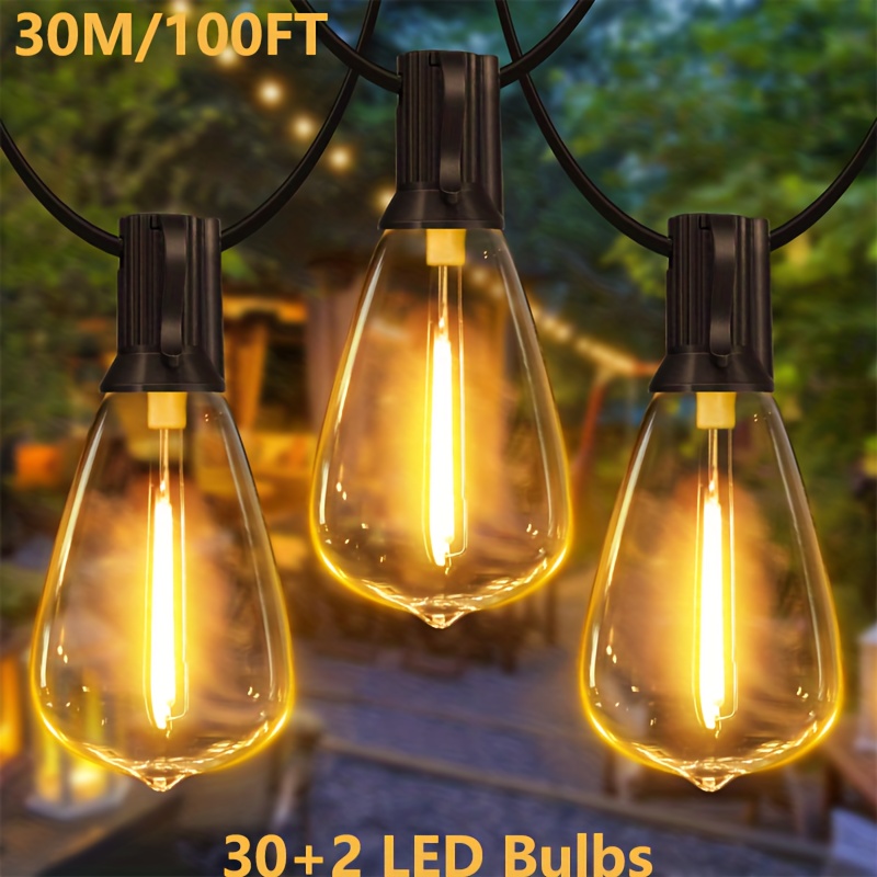 Image of 30m/15m St38 Solar Powered Dimmable String Lights -ip65 Hanging Fairy Lights Patio Lights With Led Edison Bulbs For Outdoor Porch, Patio, Backyard, Fence & -xmas Halloween Decor