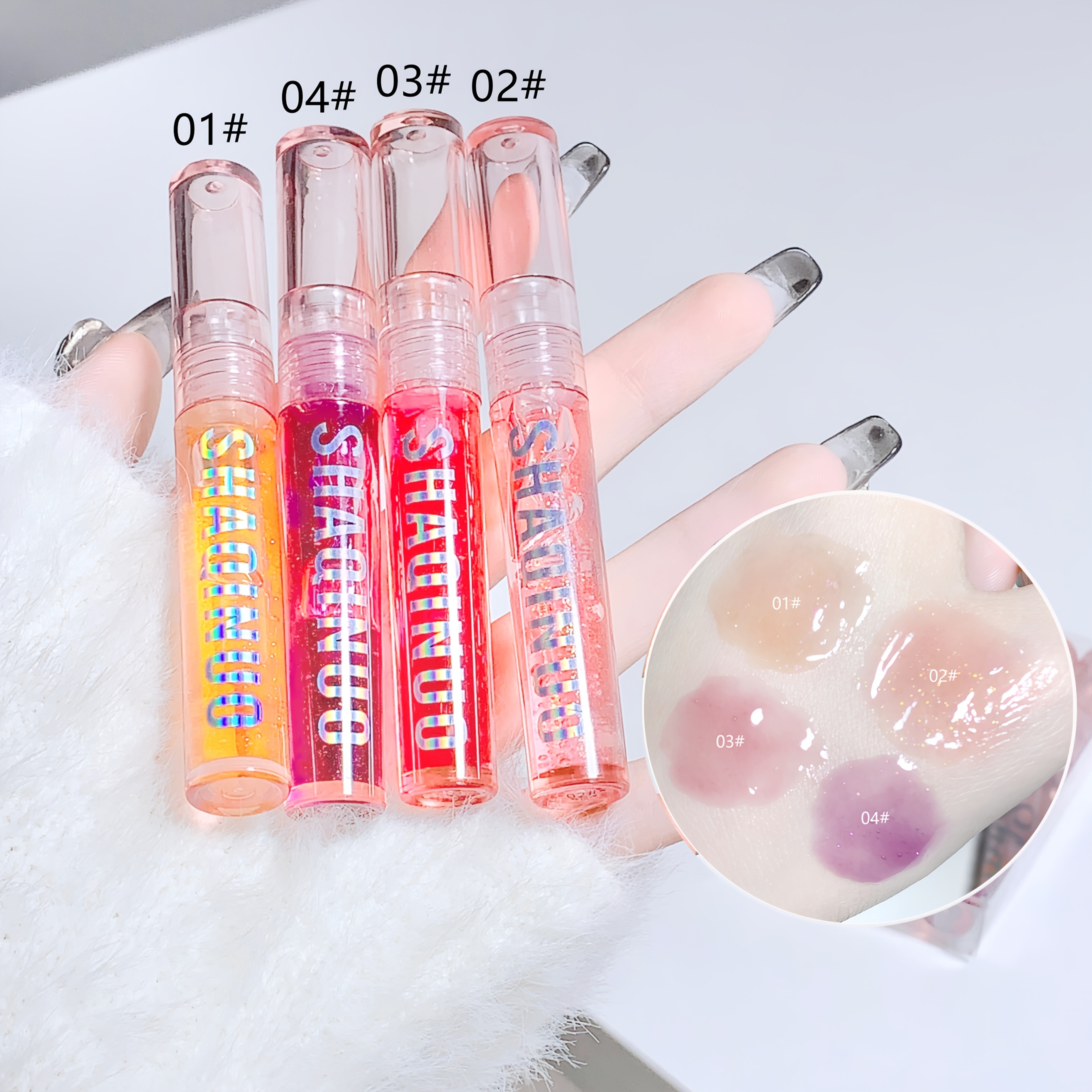 Image of 4- Lip Oil, Plumping Glass Lip Tint, Moisturizing And Hydrating To Enhance Lip Color, Buildable Lip Gloss For Lipstick, Fine Glitter Anti-crack Lip Shine
