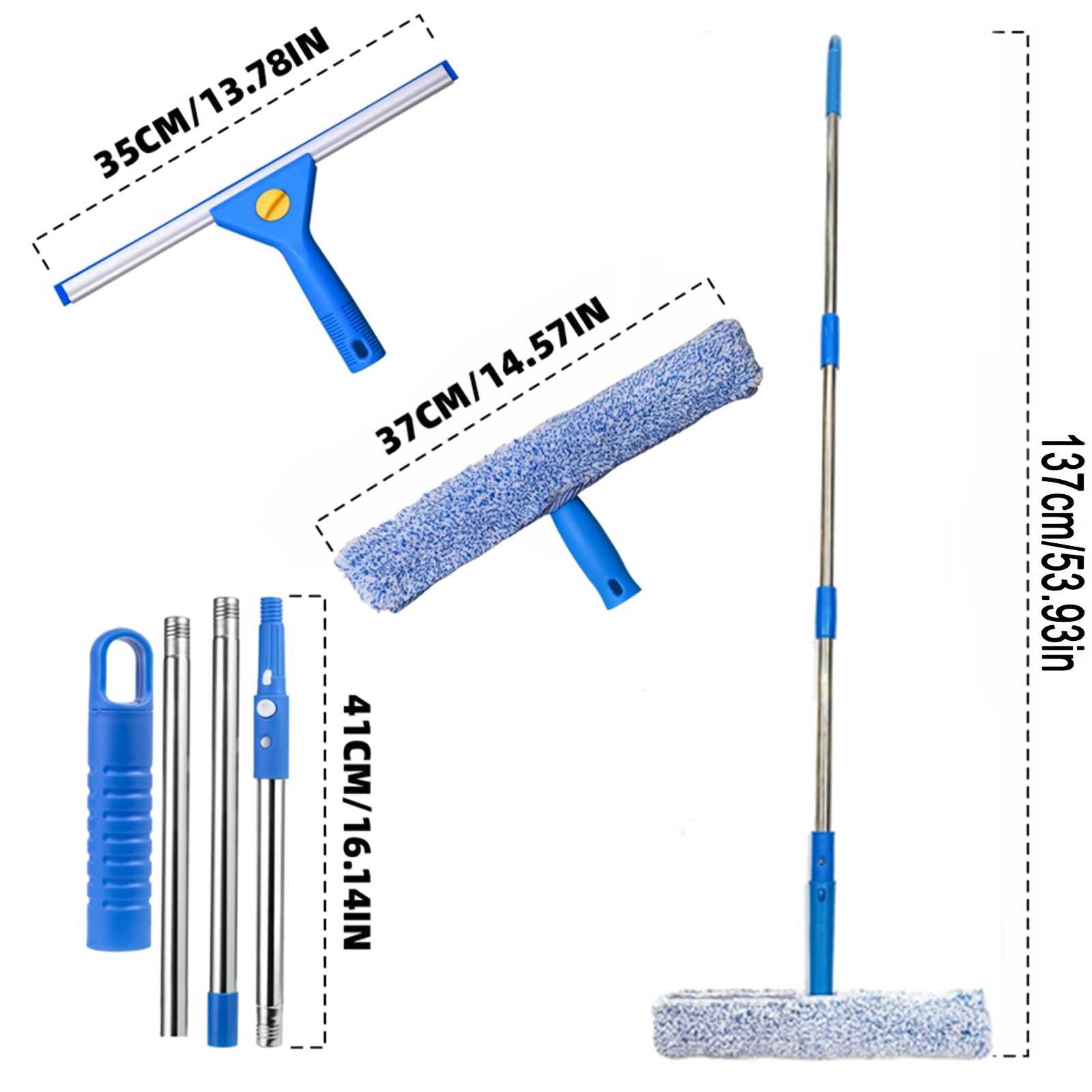Image of 1.37m Glass Wiper Long Handle, Blue, Scrubs And Scrapes Stains, Household Cleaning Window Cleaning Special Tools, Car Window Screen Cleaning Tool