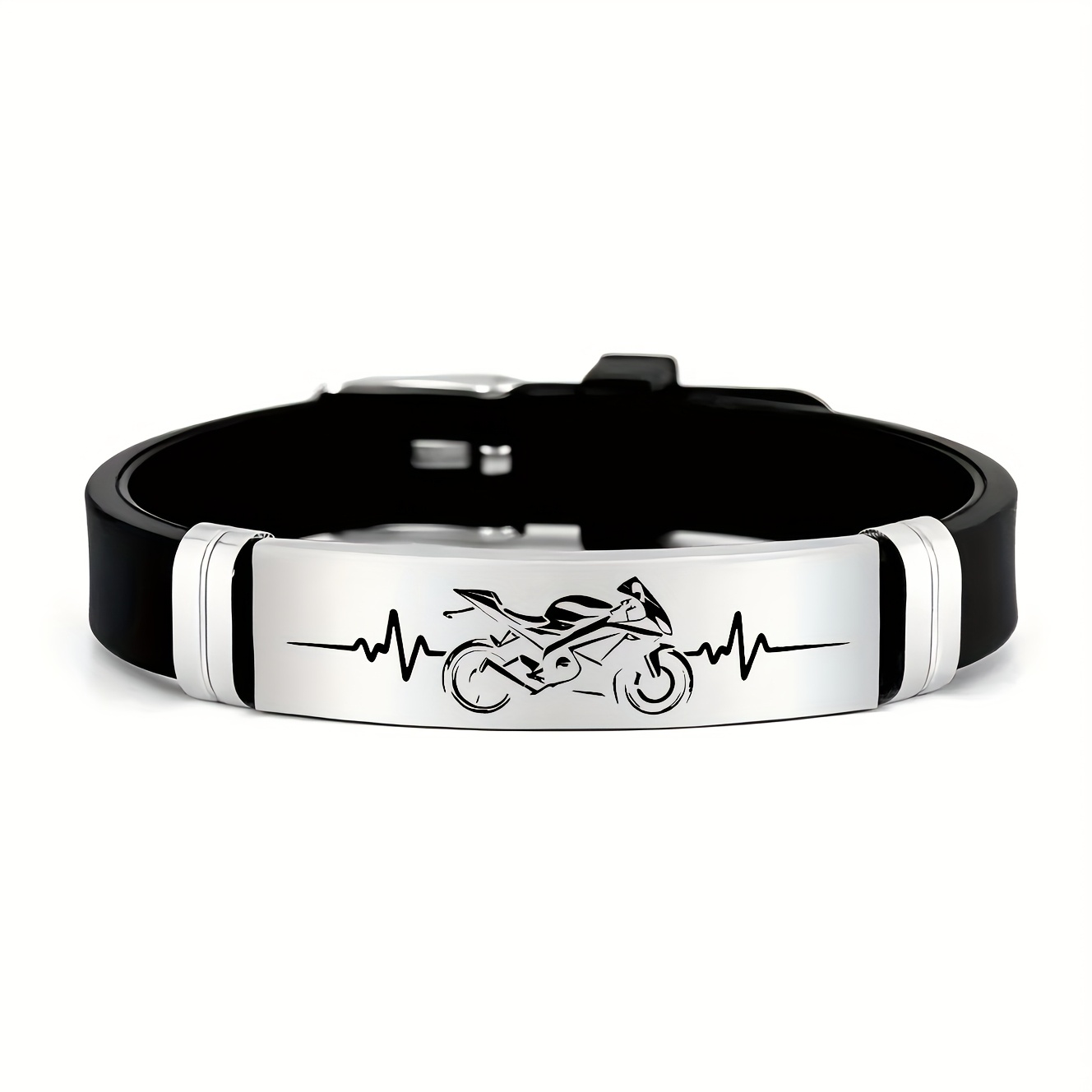 E-shop Motorrad-Enthusiasten-Zubehör im -Design, mit stilvollem Silikonarmband 202 Edelstahl-Namensschild – das perfekte Geschenk für