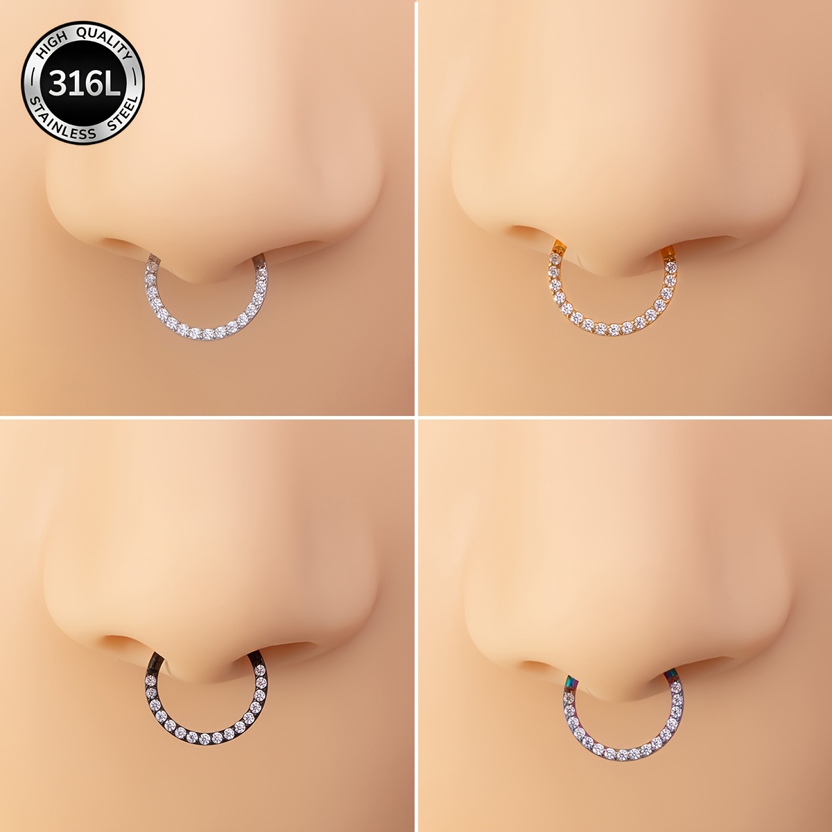 316L Stainless Steel Hinged Segment Septum Piercing Ring