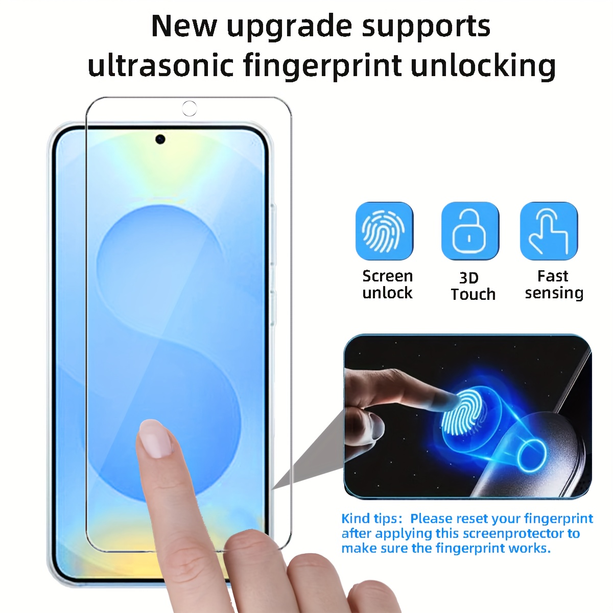 Pack of 3 High-Definition Fully Transparent Tempered Glass Screen Protectors, Compatible with Samsung Galaxy S25 / S25+ / S25 Ultra, Supports Ultrasonic Fingerprint Unlocking, Features an Oil-Repellent Coating, Scratch And Shatter Resistant, Smooth Surface, Designed to Be Compatible with Cases, Easy to Install.