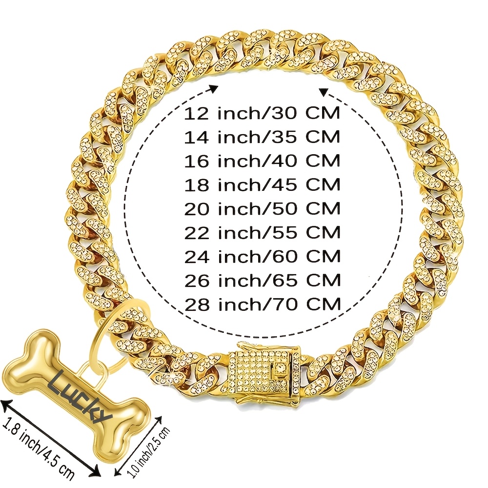 TEMU [customizable] Custom Information Tag Dog Cuban Chain Collar Hip-hop 1.3cm Wide Dog Necklace, Suitable For Small To Large Dogs Pet Additions