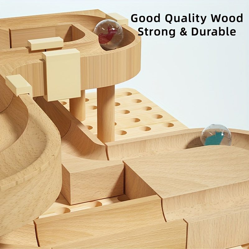 儿童轨道滚珠积木玩具，木质拼装弹珠管道滑道玩具，动手能力&逻辑思维训练，益智玩具，生日万圣节礼物给男孩女孩 详情 3