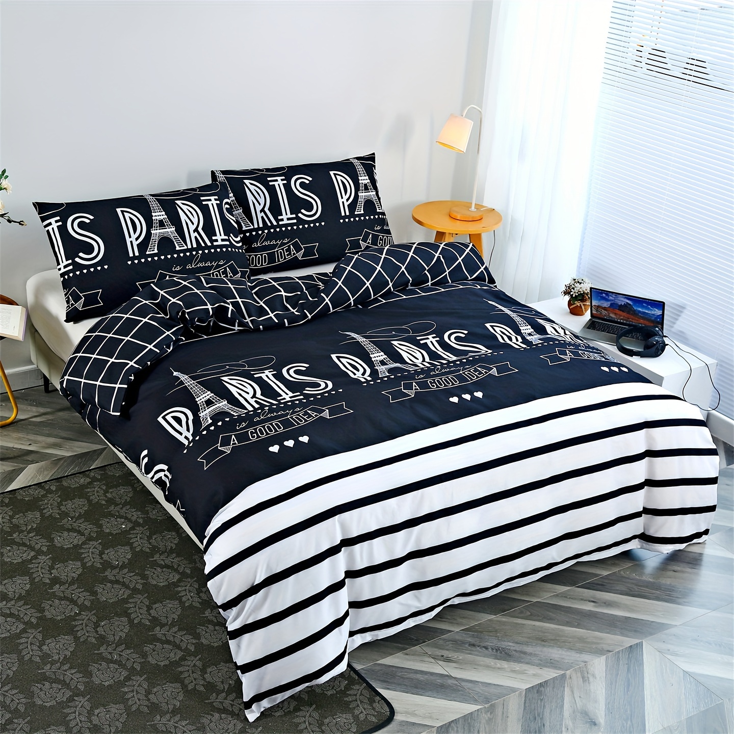 

3pcs Line Stripe Print Bedding Quilt Cover Set, Soft And Comfortable, Suitable For Bedroom, Guest Room 1 Quilt Cover + 2 Pillow Cases, No Core