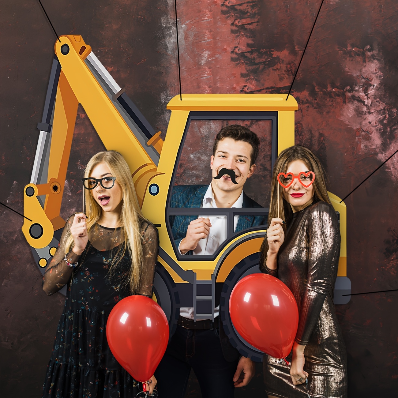 Excavator Truck Party Decorations Backdrop 5.4x5.9Ft Engineering - View #3