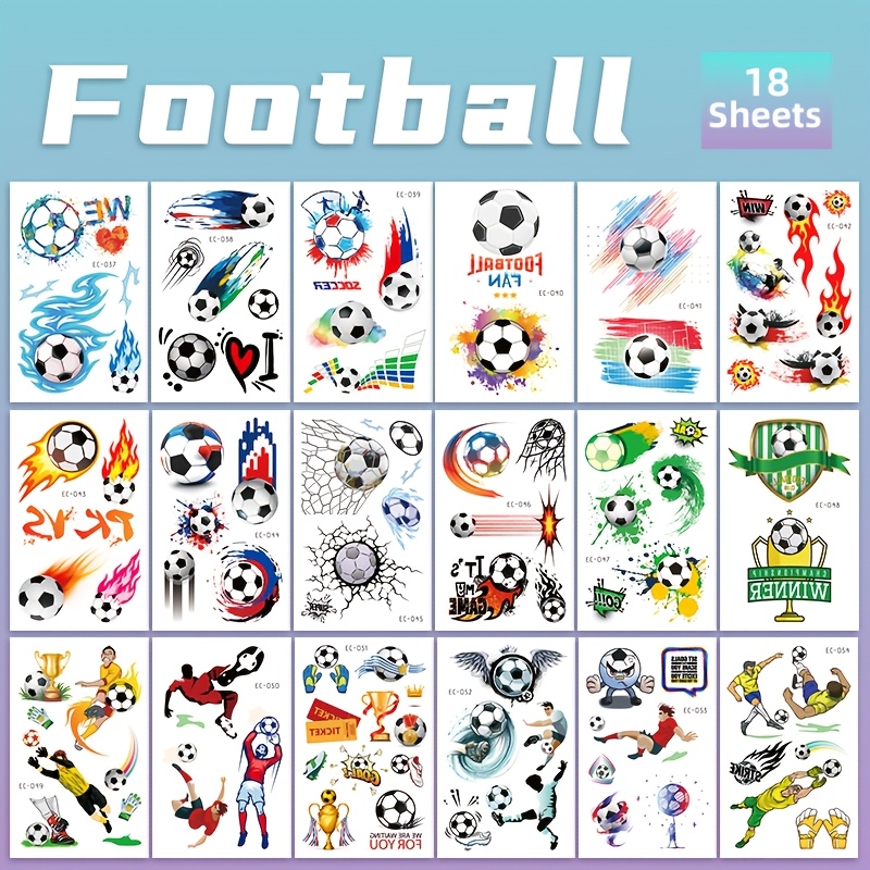 TEMU 18 Sheets Football Tattoos Soccer Temporary Tattoos, Individual Temporary Tattoo Stickers For Soccer Fans, Fan Celebration Sports Group Events