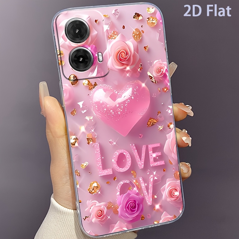 TEMU Phone Case - 2d Flat Heart Phone Case Suitable For Moto Edge 20 30 40neo 50 + 2023 Moto G 5g 2023 2024 G Power 2025 G05 G13 G14 G15 G23 G24 G32