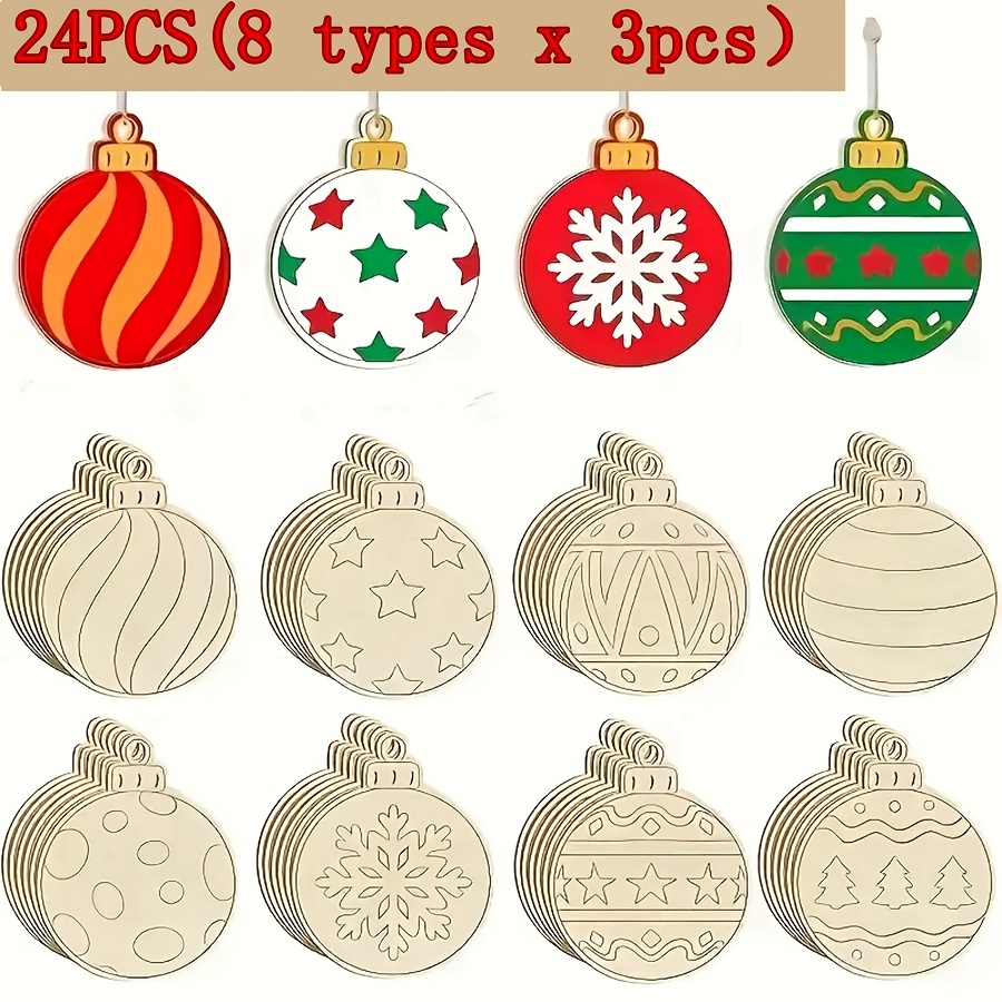TEMU 16/ piezas de adornos navideños esféricos de madera (3.15x2.6 pulgadas) para pintura DIY, , decoración del hogar, , boda, temática, adorno
