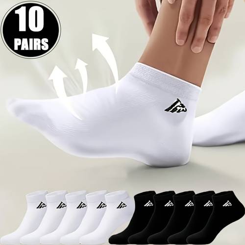 10 pairs of black and white mens stylish and unique geometric short socks comfortable and breathable fashionable and versatile suitable for casual and business wear all year round