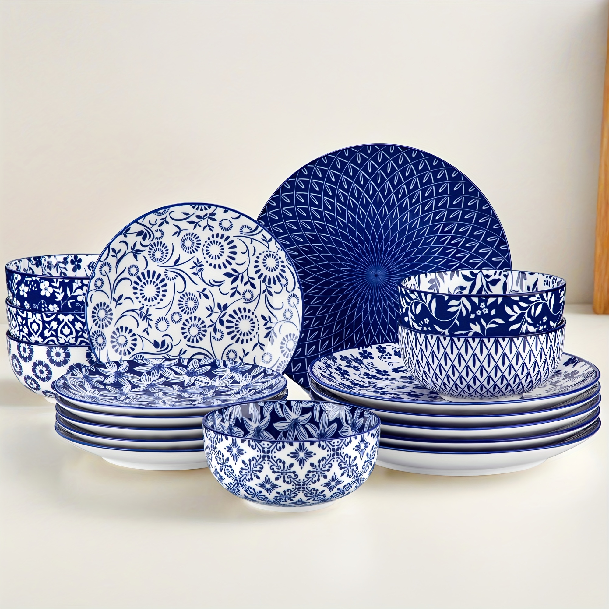 maträtter för 4/6 blått och vitt porslinsservis 12/16/18 st. - Temu Sweden