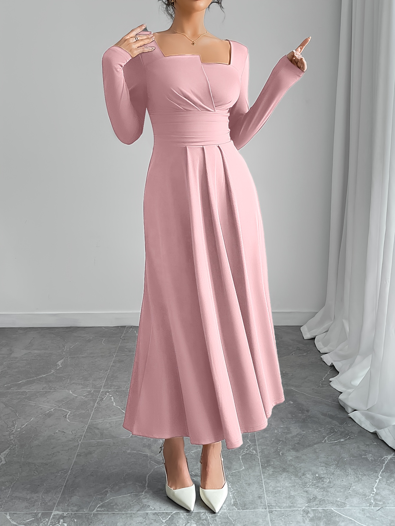 evening midi dress with sleeves SecretSculpt Long Sleeve Midi Dress Pink / XL main image 0