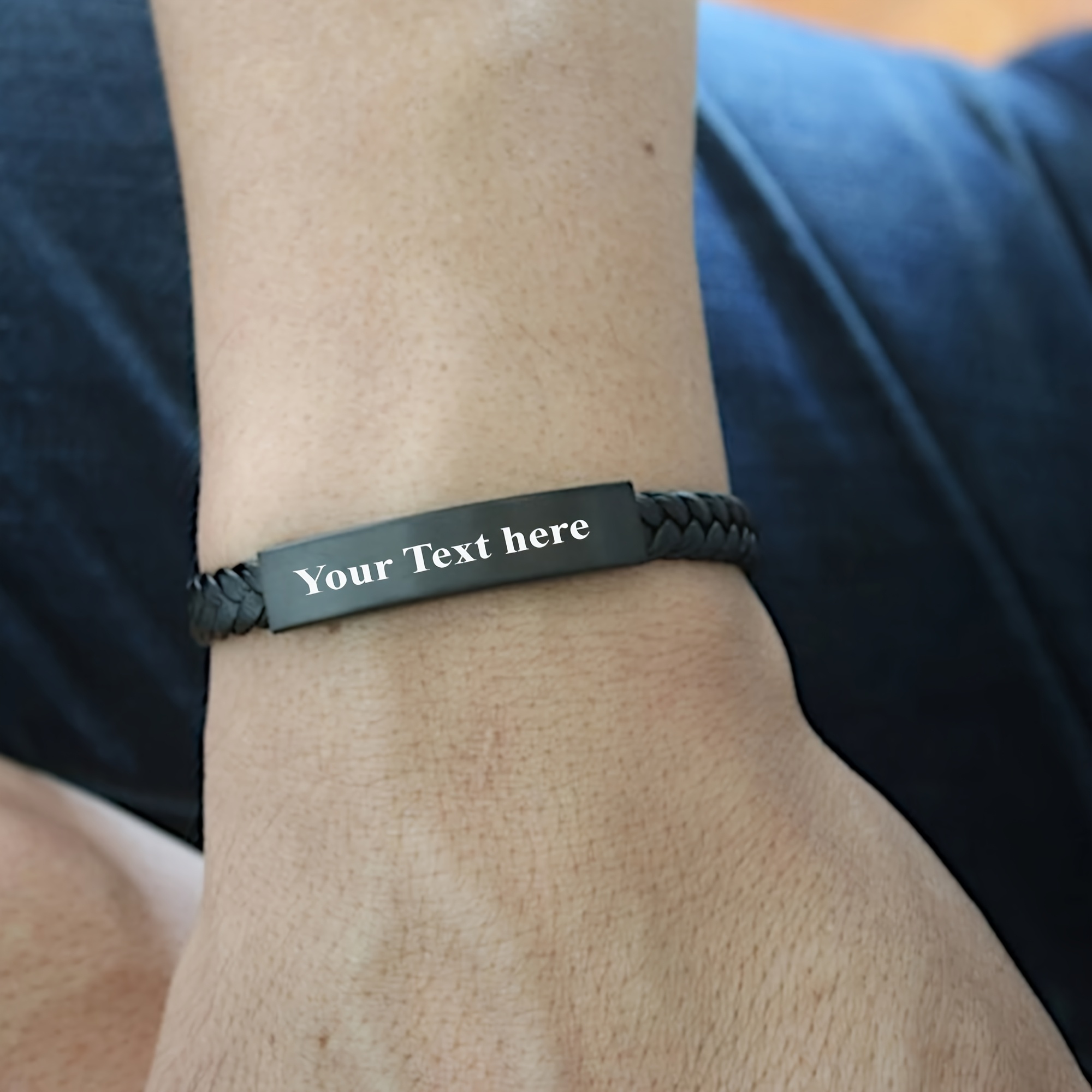 E-shop ., Personalisiertes graviertes Leder-Armreif-Armband, Individuelles geflochtenes Leder-Armreif-Armband, Personalisiertes Herren-Armreif-Armband.