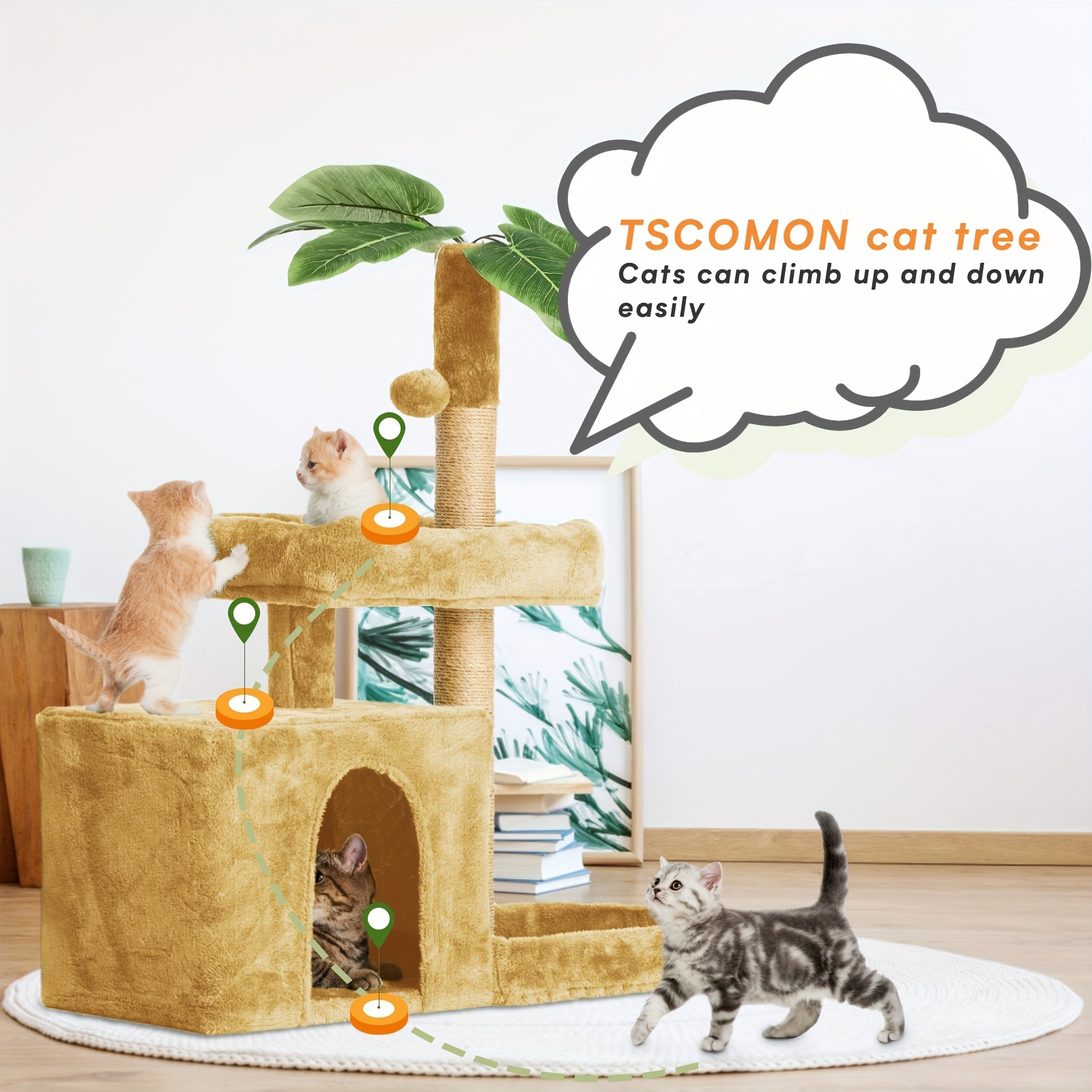 

31.5" Cat Tree For Indoor Cats, Cat Tower With Cat Condo, Hanging Ball, Srcathing Post, Beige