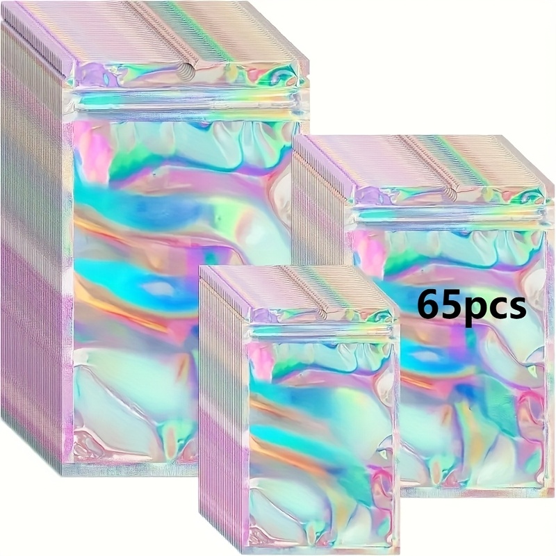 Image of 65-count Transparent Window Seal Bags Reusable Seal Zipper Bags Holographic Laser Storage Bags Jewelry Packaging Storage Bags Jewelry Nail Art Seal Bags Holiday Gift Packaging Bags Tool Storage Bags