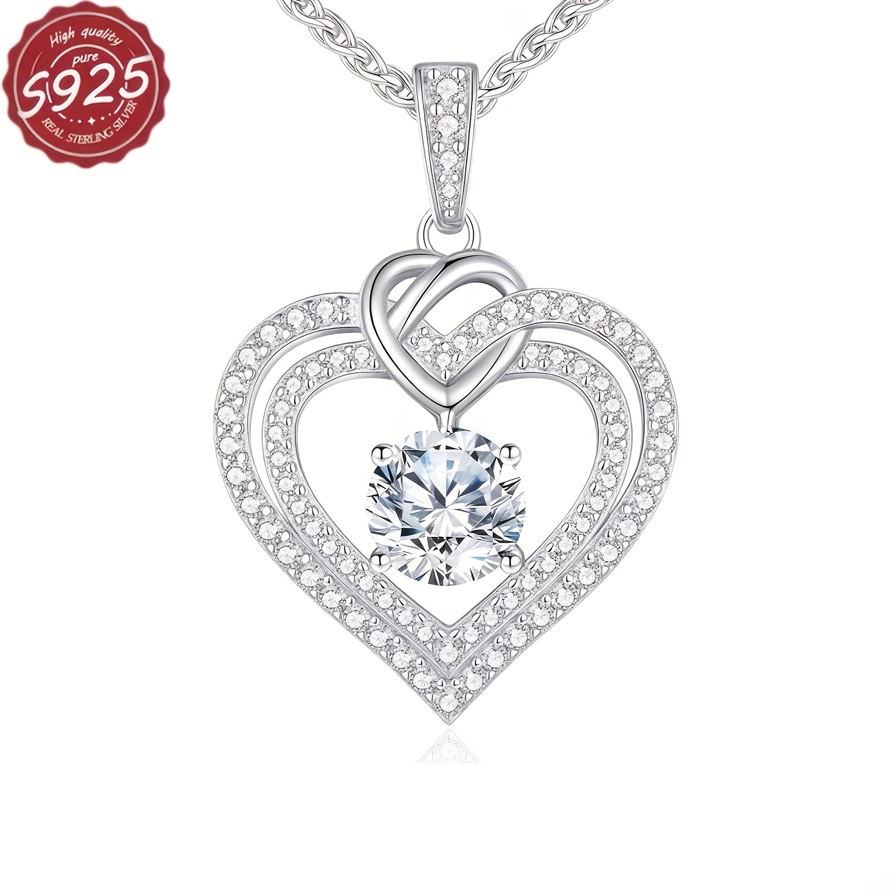 TEMU 925 Sterling Silver Women' Moissanite Heart-shaped Necklace, For Birthdays, Anniversaries, And Christmas, For Wives, Mothers, And Daughters