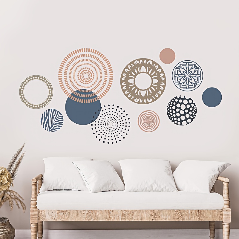 12pcs abstract circle wall stickers pvc self   minimalist wall decals bohemian style bedroom living room home decor easy to peel stick tv background wall art