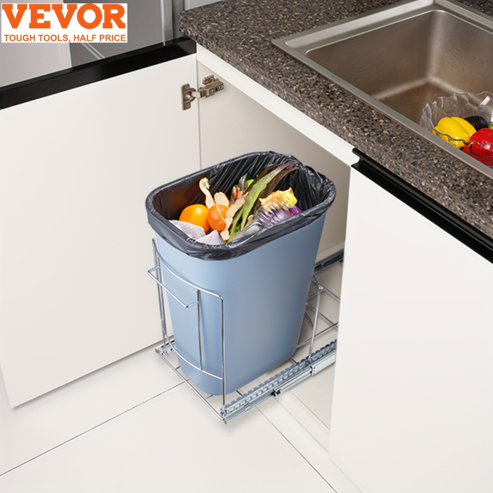 

Pull-out Trash Can, Adjustable Fits Cans Up To 9" X 19.5", Bin Not Include, Under Mount Kitchen Waste Container With Slide And Handle, Requires 13.4" W X 21.2" D X 17.7" H Cabinet Opening