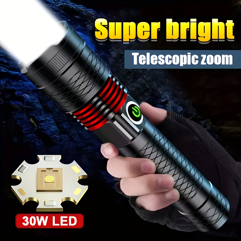 

1pc Super Bright 9000lm Led Flashlight, Rechargeable White Laser Lamp, Telescopic Zoom, 200m Long-range, Powerful Lantern Camping Torch With Type-c Charging