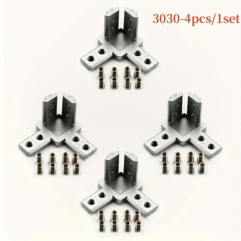4pcs, Die-cast Connectors, Aluminum Profile Connectors, Suitable For European Standard Extrusions Including Series 2020, 3030, 4040, With Mounting Screws, Durable Structure, Metal Shelf