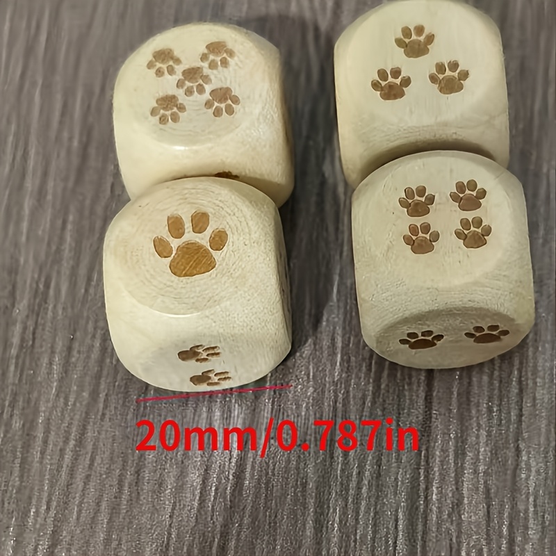 6pcs Wooden Novelty Bear Paw Pattern Dice for Board Games