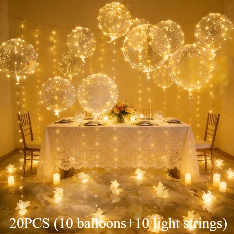 Image of 20pcs (10 Balloons + 10 Light Strings) Led Luminous Transparent Bubble Ball, Excluding Batteries, Requires Aa Batteries For Power Supply, Is An Ideal Decoration For Weddings, Birthdays