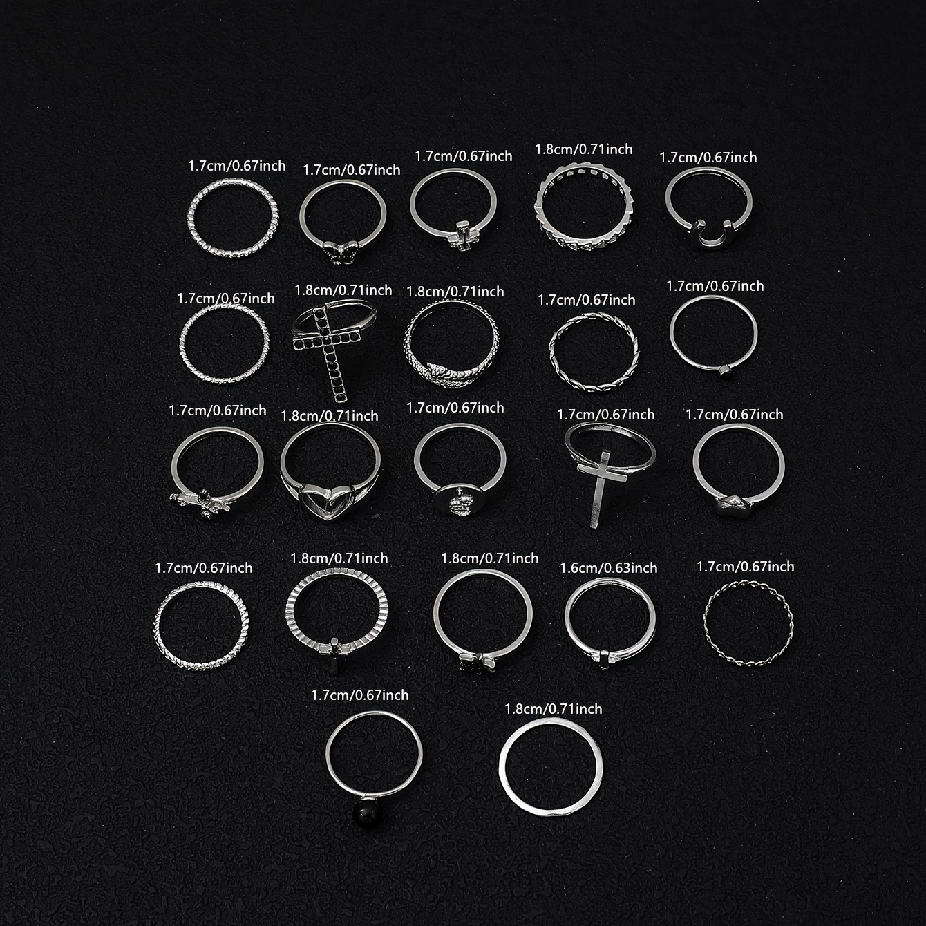 22pcs Alloy Rhinestone Stackable Ring Set