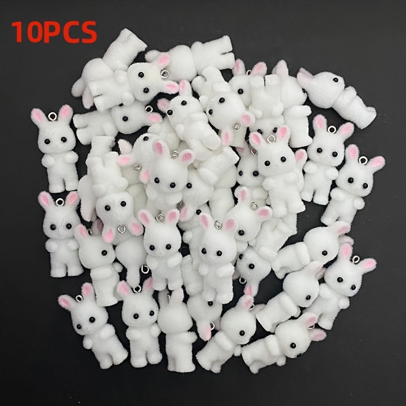 TEMU 10pcs Cute Plush Rabbit Charms, Mini Animal Resin Pendants For Making, Theme Keychain Earrings Accessory Kit