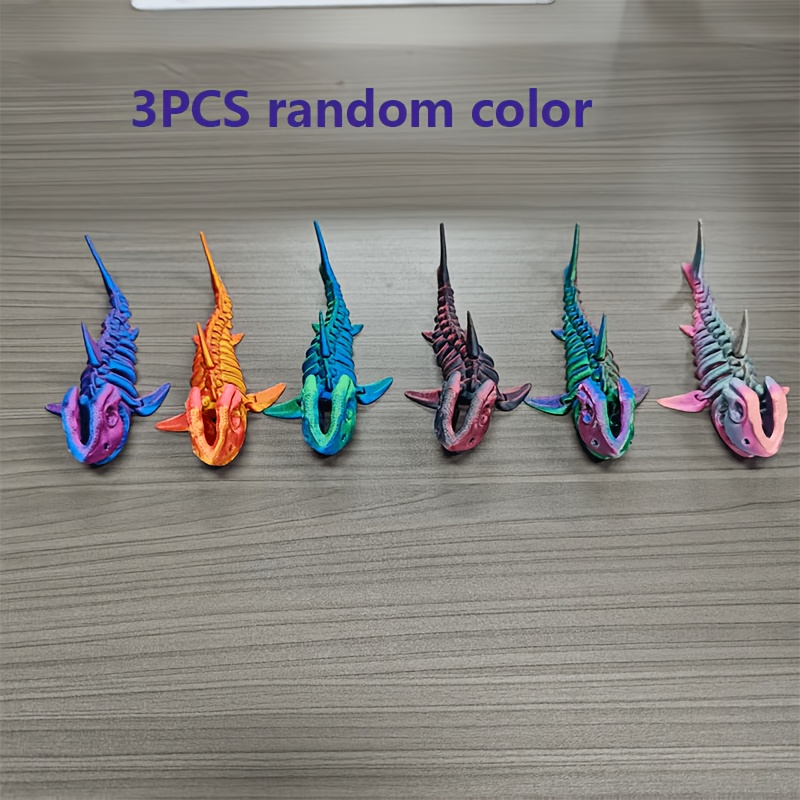 TEMU 3pcs Random Color Free Shark Skeleton Figure 3d Printed Articulated Shark Model Creative