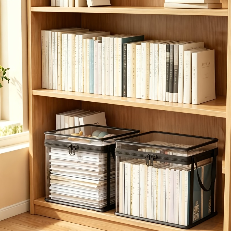 TEMU Transparent Storage -piece Set, Made Of Thickened Plastic Material, Organizes Books, Clothing, Snacks, And Office Documents. Large Capacity,