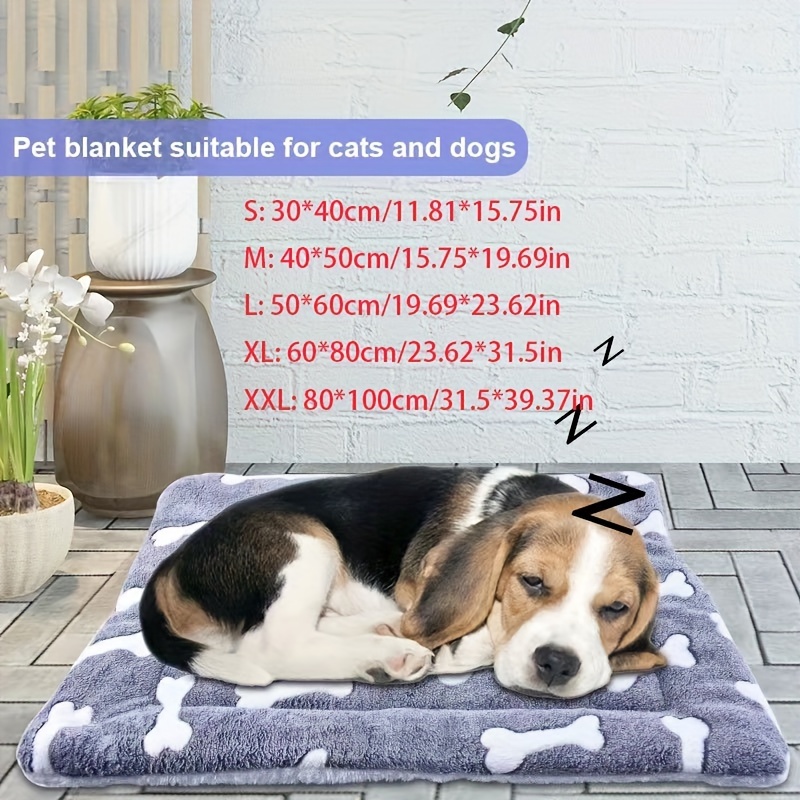 

Thickened Warm Plush Dog Bed Mat For Large, Medium, And Small Dogs And Cats - Detachable And Washable Crate Pad With Bone Pattern