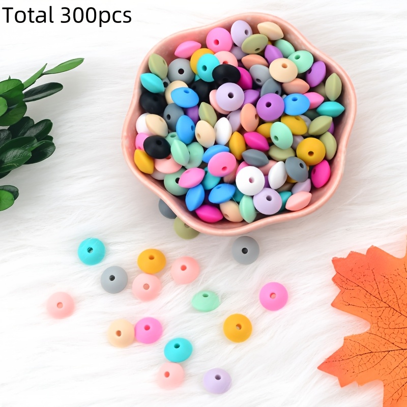 E-shop 300 Stück 12mm Silikonperlen-Set für DIY-Schmuckherstellung - Halsketten- & Armband-Bastelset mit Bohnenkorn-Design, Abakus-förmige Zubehörteile