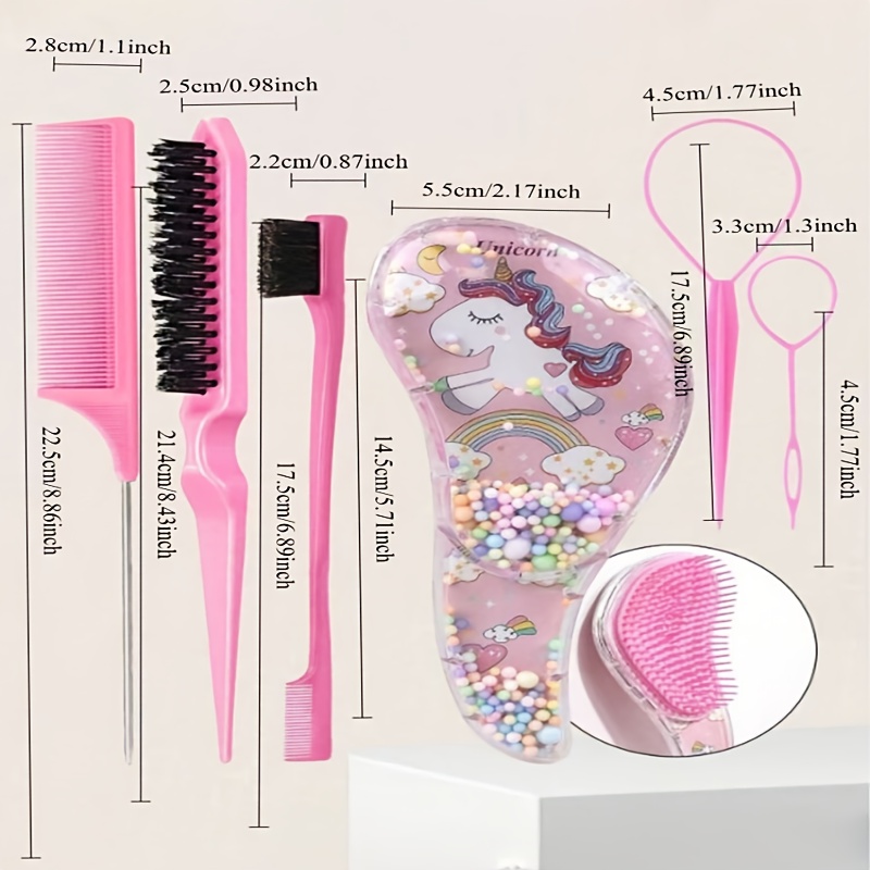 TEMU 6pcs Set: Fashionable Women's Anti-snag Massage Irregular Comb, Transparent Cartoon Comb, Braiding Tool, Smoothing Comb, Home Hair Care Comb,
