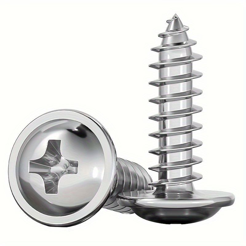 

50pcs M4 Stainless Steel 304 Self-tapping Screws With Round Head, Phillips Drive, Fully Threaded, Right Hand Thread, Self-locking, Passivated Finish For Wood Use.