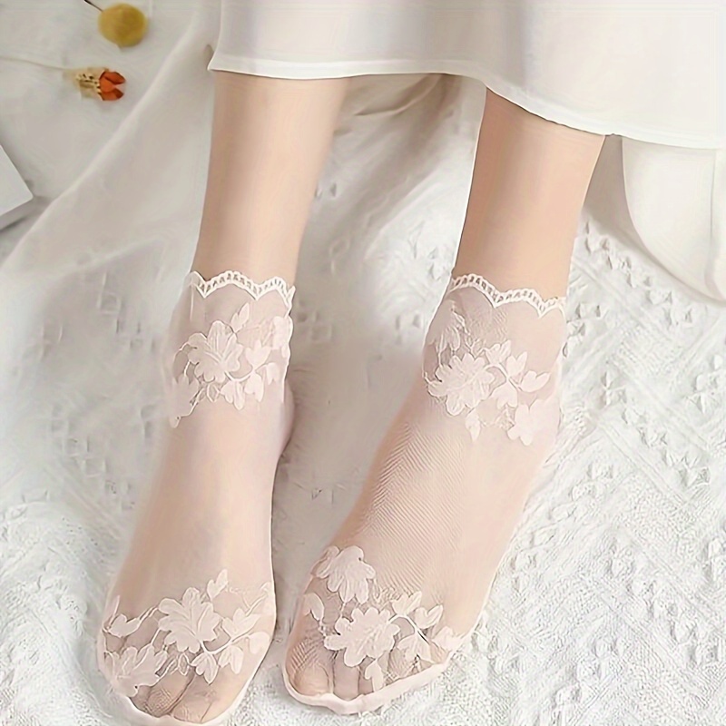 3 Pairs Summer Thin Lace Socks, Sheer Bottom Ankle Socks, Women's Stockings And Socks