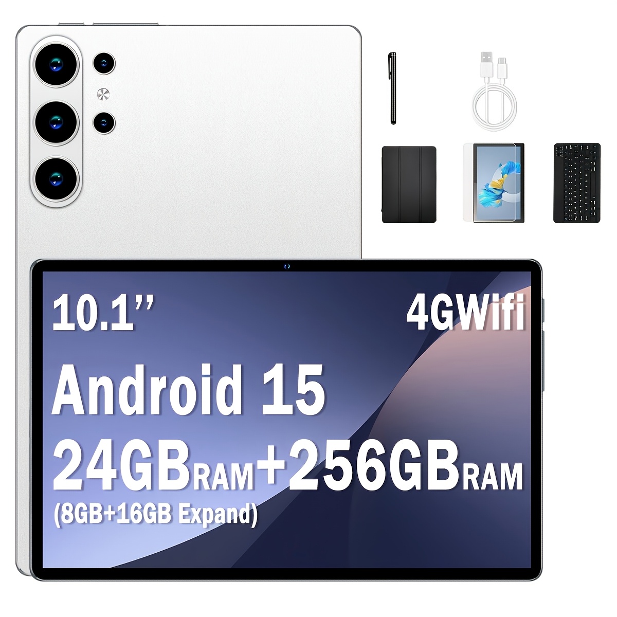Image of Eu Tablet, 10.1-inch 15 System, 24gb Large Memory + 256gb Storage, 4g Lte Calls And Sms, 6000mah Battery, Keyboard, Protective Case, Stylus, Suitable For Online Learning