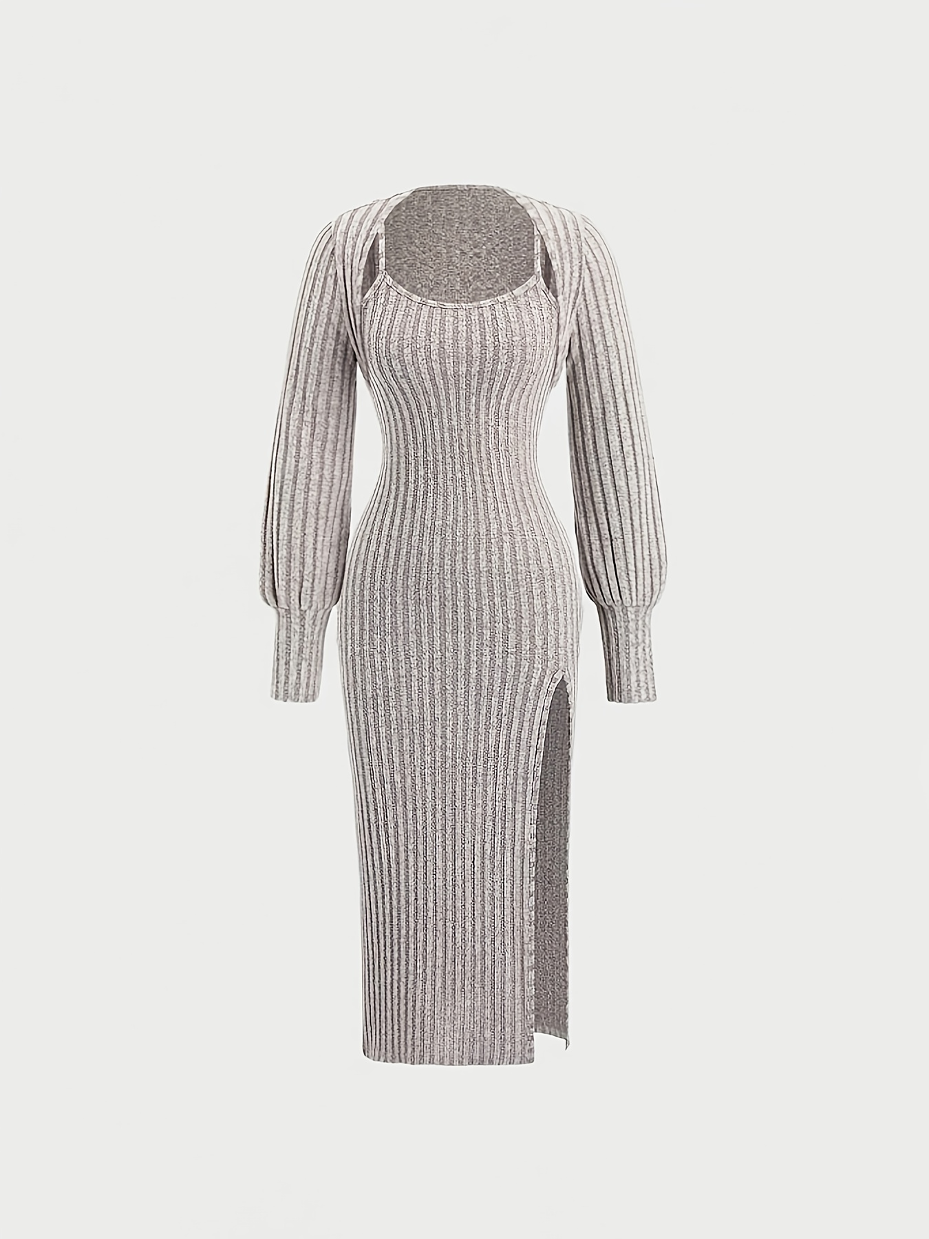 2pcs dress set long sleeve cropped cardigan slit cami maxi - Temu Kuwait