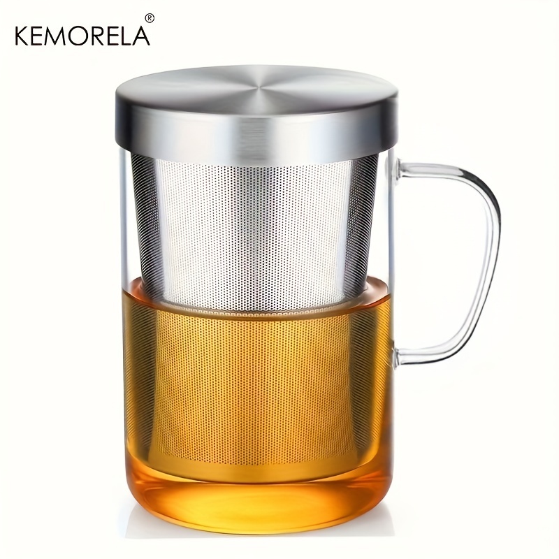 

1pc, Heat-resistant Tea Mug With Stainless Steel Infuser And Lid, Borosilicate Glass Glass Teacups With Strainer And Lid, For Tea, And Dishwasher Safe, Ideal For , Christmas, Birthday Gifts, 16.13oz