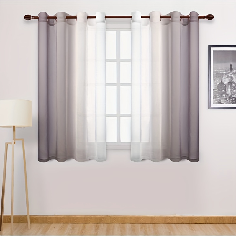 2pcs Set Gradient Sheer Curtains - Modern Linen Grommet Top For Living Room & Bedroom, Light Filtering Home Decor