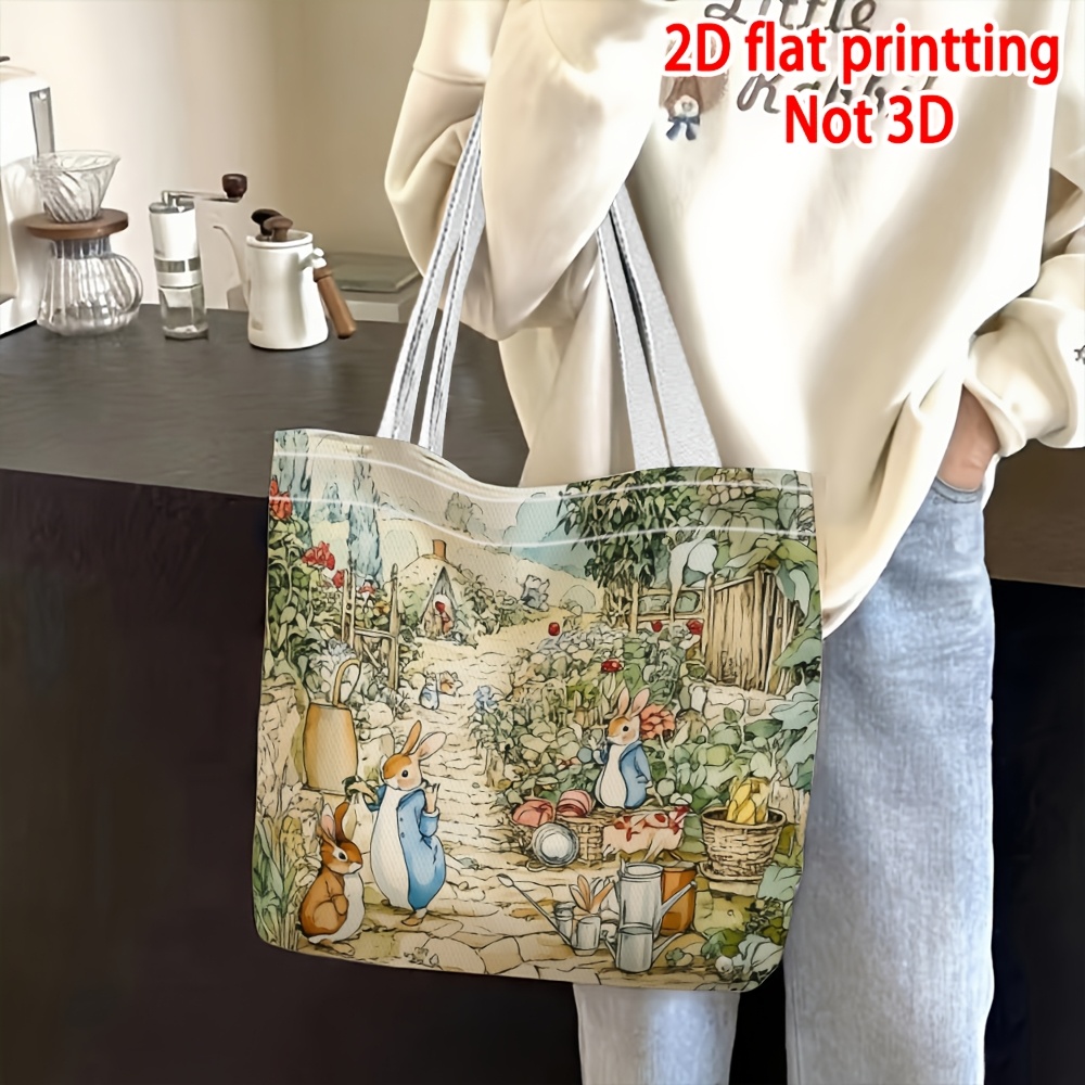 TEMU Not 3d, 2d Flat Printing, 1pc Shoulder Bag, "rabbits In The Garden" Theme, Exquisite Double-sided Printed Women's Shoulder Bag, Material, And