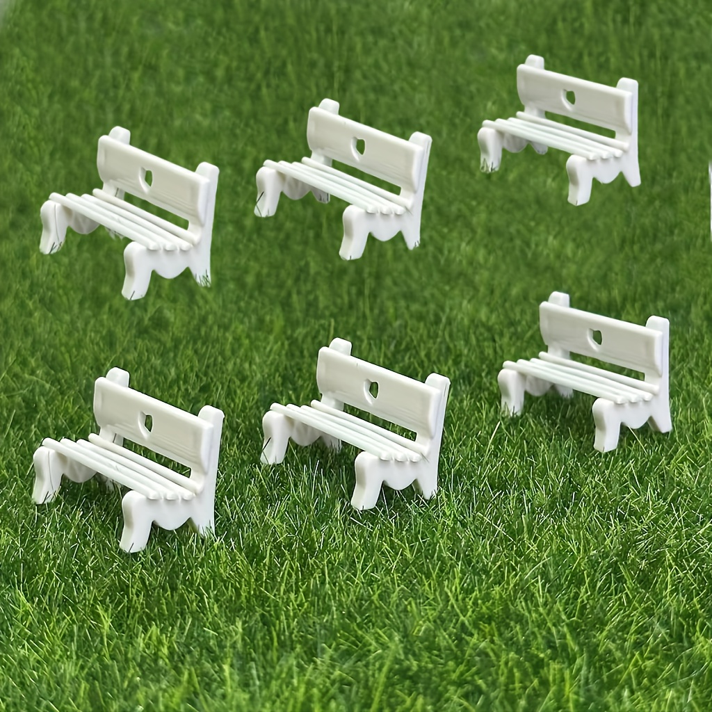 Image of 6pcs Mini White Fairy Garden Bench Set - Pvc, No Batteries Needed, Great For Diy Indoor Plants And Photo Props