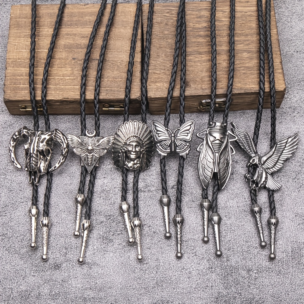 Cravatte Bolo In Pelle Vintage - 2 Pezzi Regolabili Con Fibbia Scorrevole Per Costumi Cowboy - Foto 11