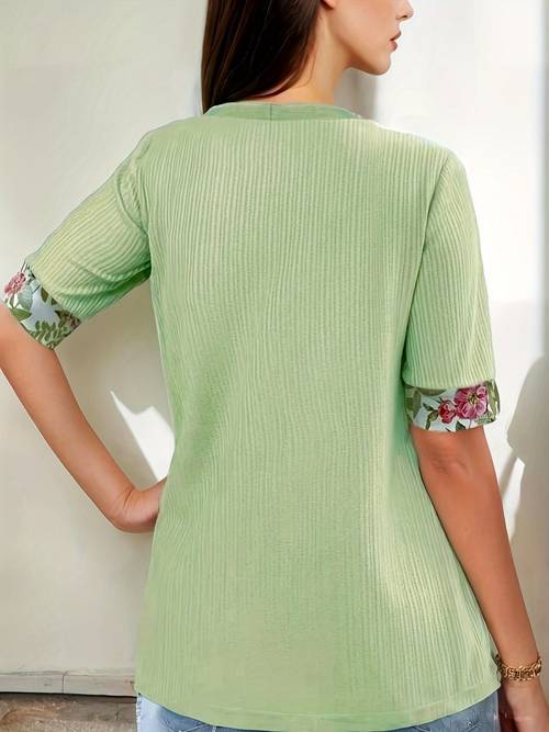 bohemian einfarbiges 2-in-1 look kurzarm-t-shirt für damen