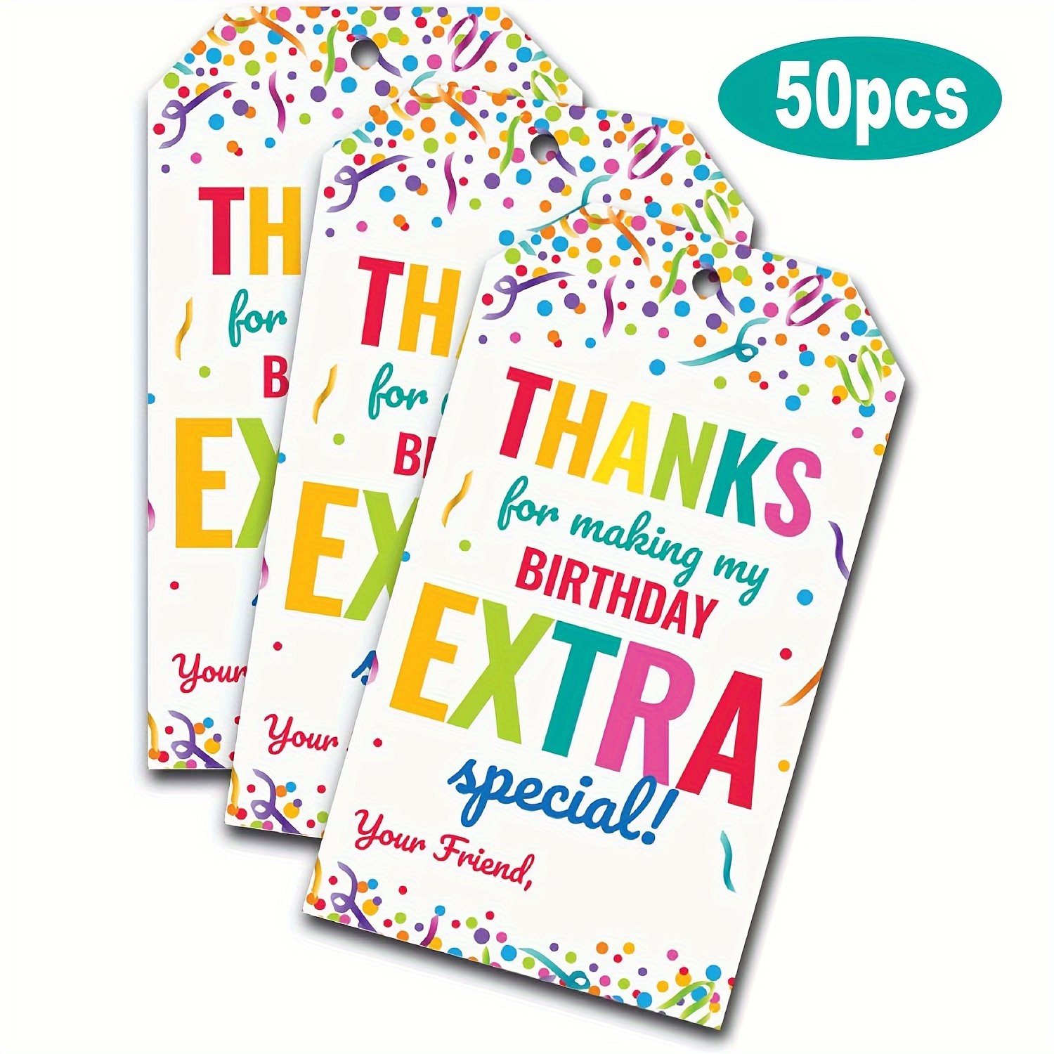 

50 Pack Thank You Birthday Party Gift Tags With String - Personalized Favor Tags For Goody Bags, Candy Treats, Classroom Handouts - Usa Made " For Making My Birthday " Cards