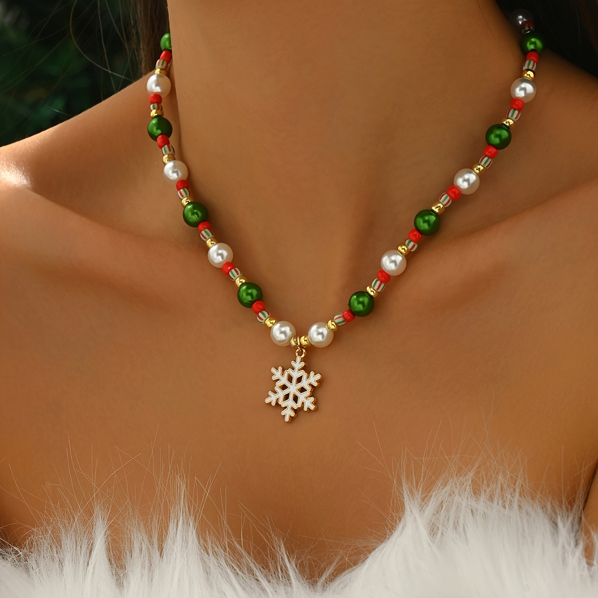 

Elegant Resin Pendant Necklace With Synthetic Rhinestones, Red & Green Beads - Holiday Theme, Birthstone, Christmas & Winter Celebrations, Gift- Jewelry