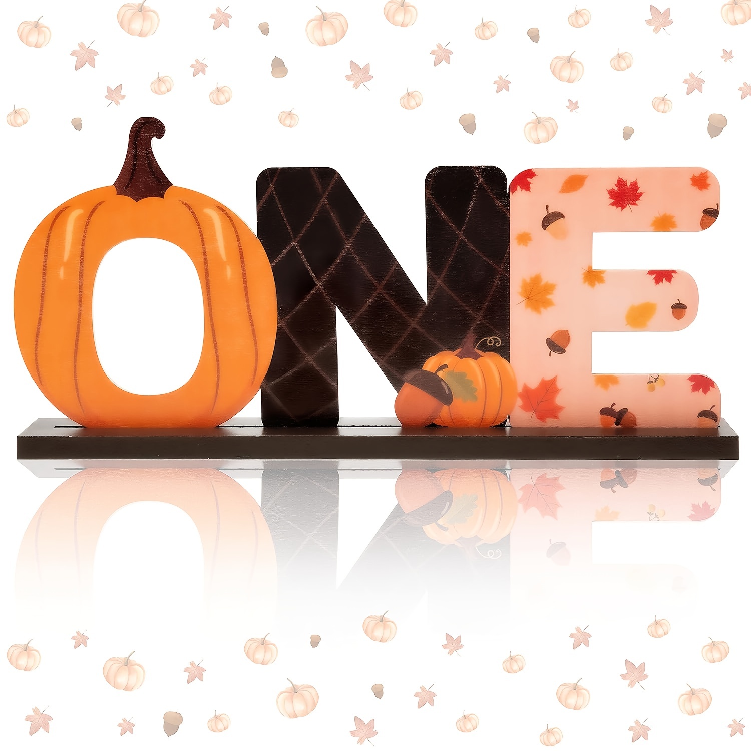 TEMU 1pc Pumpkin 1 Letter Sign Wooden Table Centerpiece For Halloween, Thanksgiving, Little Pumpkin Theme, First Birthday Milestone Photo Prop