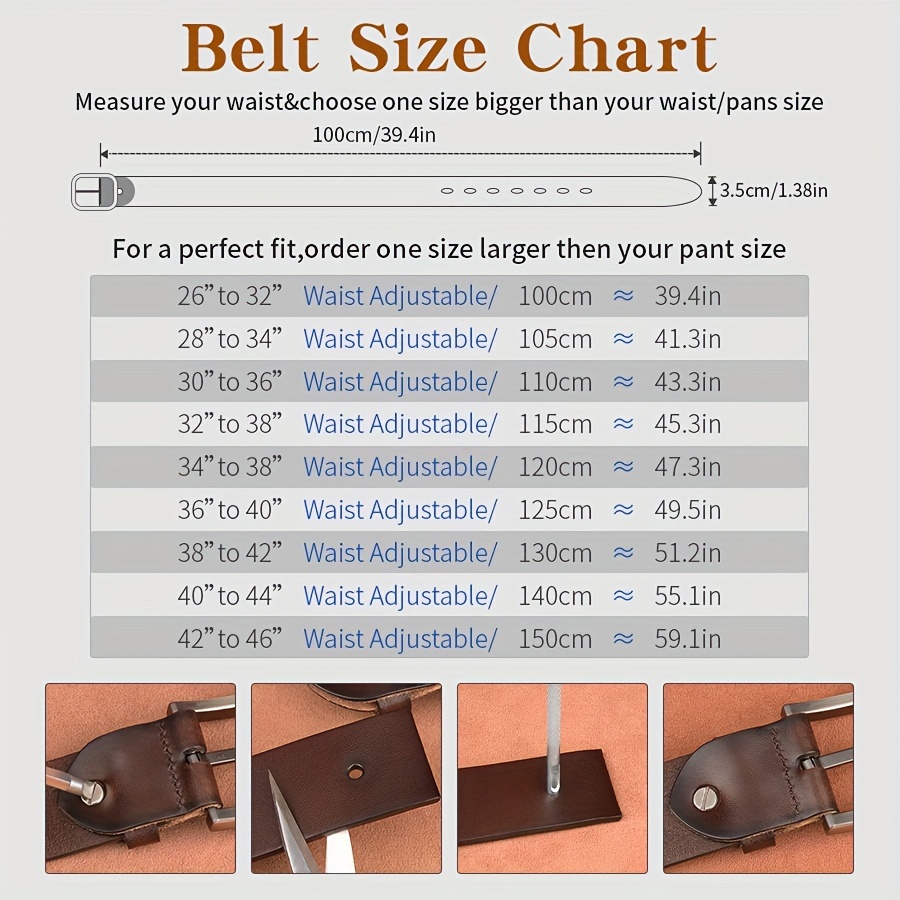 COWATHER Men's Retro Button Buckle Cowhide Belt
