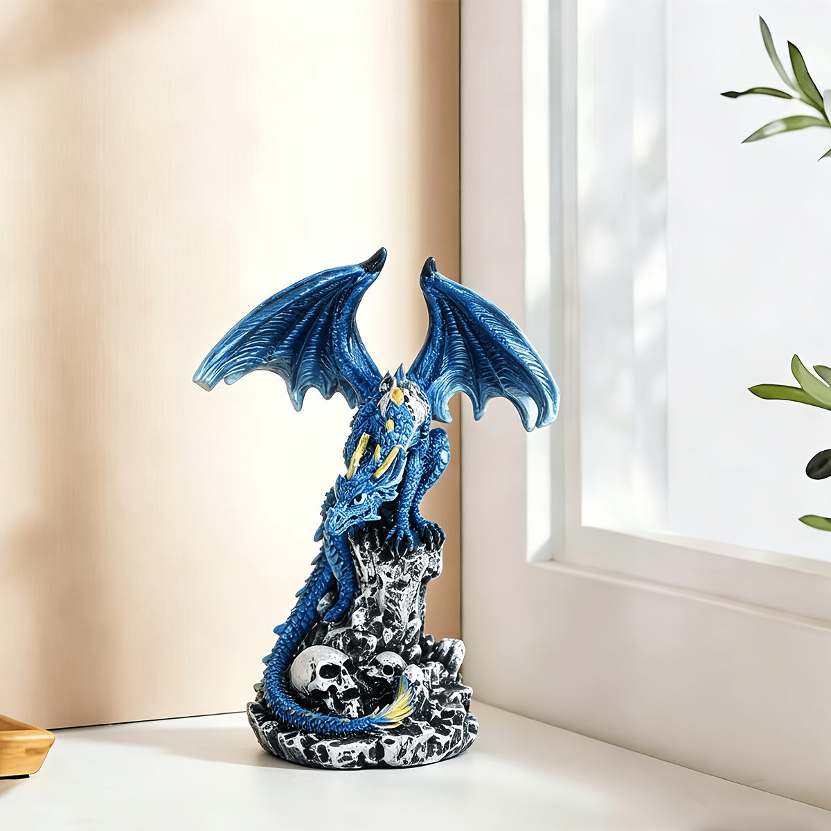 Image of 1pc Resin Dragon Figurine, Mythical Dragon Statue With Castle And Ornaments For Home Office Tabletop Decor Accessories, Best Gift For Halloween And Of The Dead