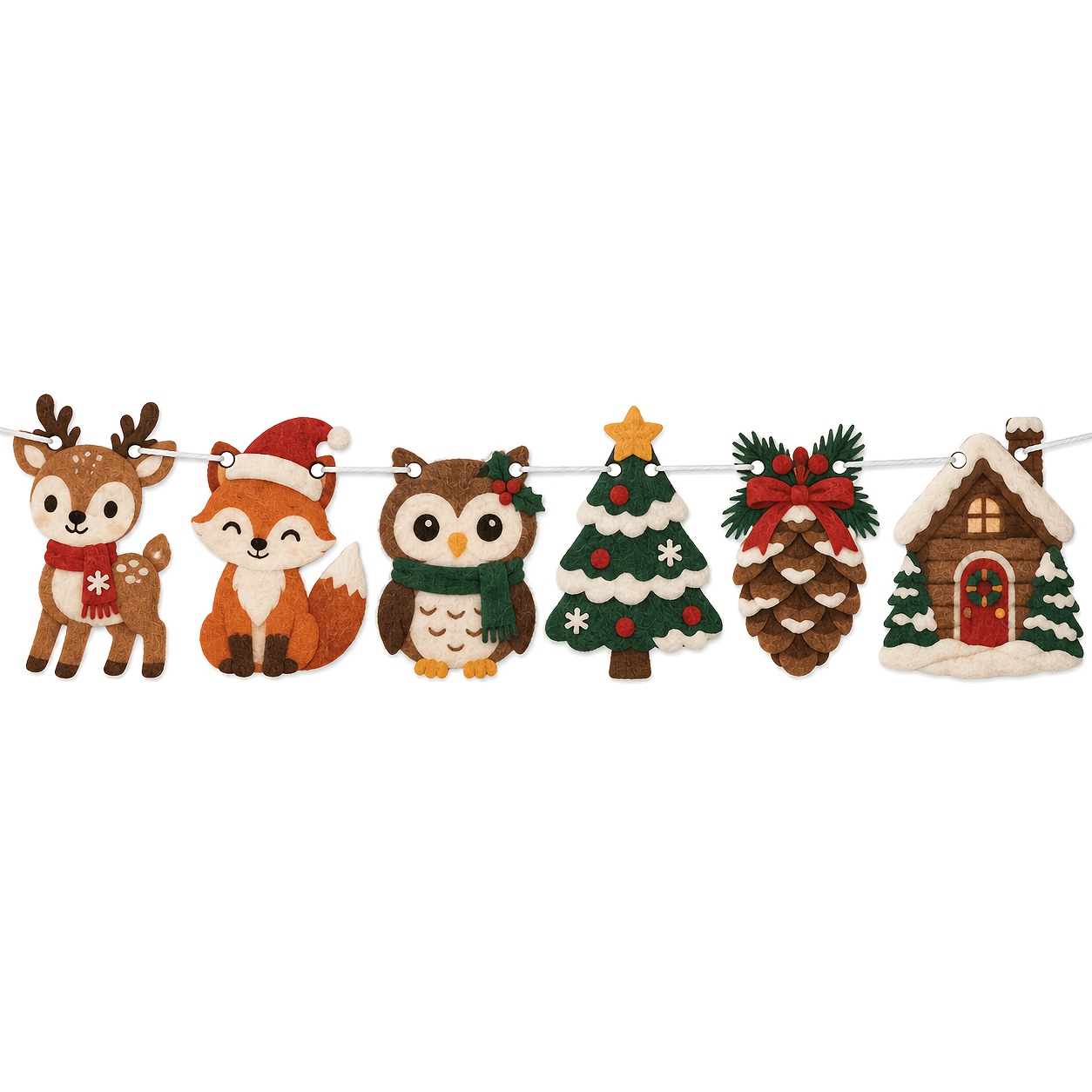 TEMU 6pcs Christmas Felt Banner Garland With Reindeer Fox Owl Christmas Tree For Fireplace Living Room Dining Room Staircase Window Woodland Rustic